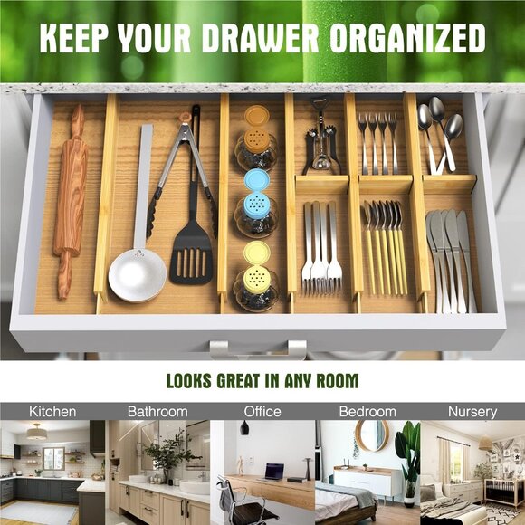 Elegant Bamboo Drawer Dividers - Adjustable 17-22'' Organizers for Tidy Spaces - Picture 5 of 9